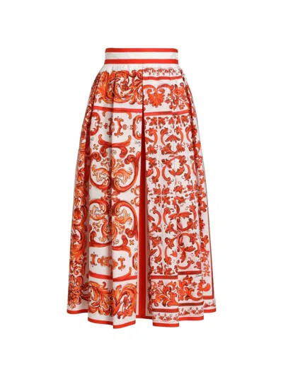 Dolce & Gabbana Skirt With Majolica Print In Orange