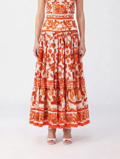 Dolce & Gabbana Long Maiolicaprint Cotton Poplin Skirt In Orange In Multi