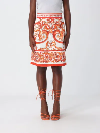 Dolce & Gabbana Majolica Cotton And Linen-blend Miniskirt In Orange