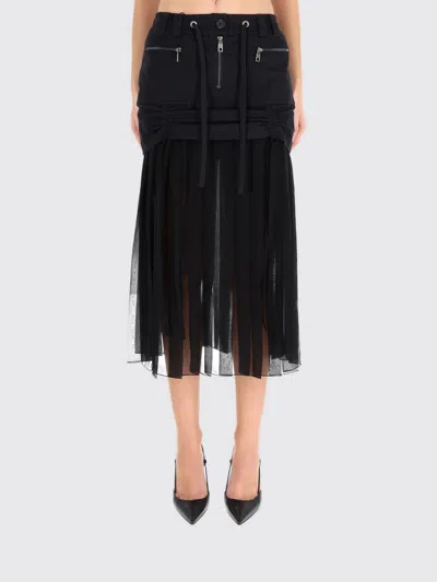 Dolce & Gabbana Women Black Skirt With Pleated Design And Drawstring Waist In Silk Blend Stretch Wom