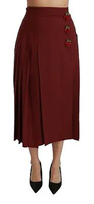 Pre-owned Dolce & Gabbana Skirt Wool Red High Waist Pleated Maxi It38/us4/xs Rrp $1350