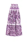 Dolce & Gabbana Violet Long Skirt With Ruffle Hem And All-over Floral Motif In Cotton Woman In Purple