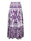 Dolce & Gabbana Violet Long Skirt With Ruffle Hem And All-over Floral Motif In Cotton Woman