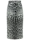 Dolce & Gabbana Leopard Print Charmeuse Longuette Skirt In Black