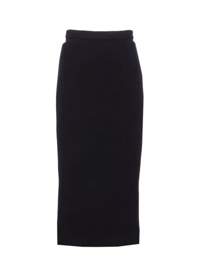 Dolce & Gabbana High Waist Midi Skirt With Back Slit In Blue