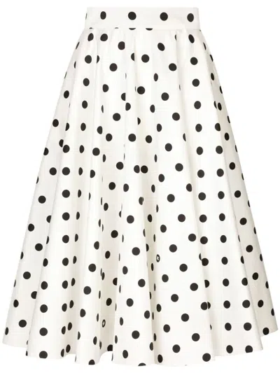 Dolce & Gabbana Midi Cotton Skirt With Polka Dot Print In Black