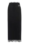 Dolce & Gabbana Midi Black Skirt With Re-edition Patch In Chantilly Lace Woman In Black