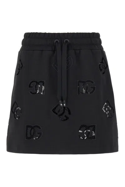 Dolce & Gabbana Slate Cotton Blend Mini Skirt In Black