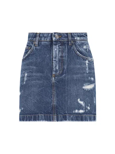 Dolce & Gabbana Denim Mini Skirt In Blue