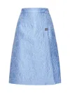 Dolce & Gabbana Floral Quilted Jacquard Midi Skirt With Dg Logo In Clear Blue