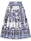 Dolce & Gabbana Tile-print Pleated Poplin Midi Skirt In Clear Blue
