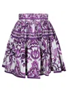 Dolce & Gabbana Violet Pleated Miniskirt With Rear Zip Closure And All-over Graphic Print In Multi