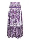 Dolce & Gabbana Violet Long Skirt With Ruffle Hem And All-over Floral Motif In Cotton Woman In Purple