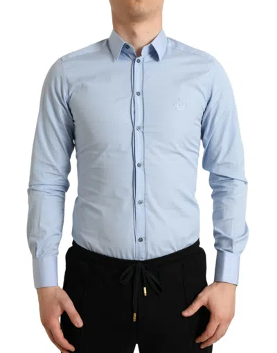 Dolce & Gabbana Sky Blue Cotton Men Formal Gold Dress Shirt