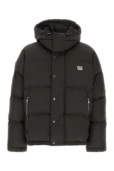 Dolce & Gabbana Slate Nylon Blend Down Jacket In Black