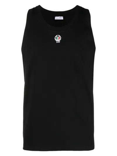 Dolce & Gabbana Logo-embroidered Tank Top In Black