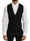 Dolce & Gabbana Black Wool Formal Dress Men Waistcoat Vest In Gray