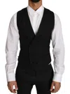 Dolce & Gabbana Black Wool Formal Dress Men Waistcoat Vest In Grey