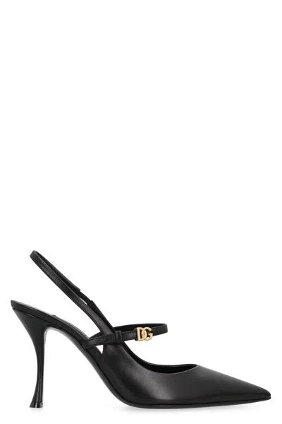 Dolce & Gabbana Sleek Glossy Leather Slingback Pumps With Pointed Toe And 7.5 Cm Heel In Black