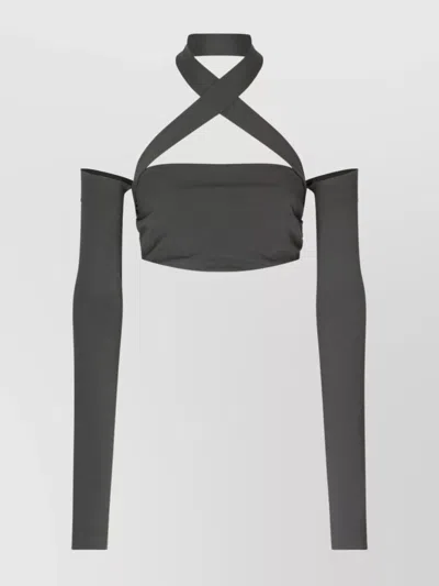 Dolce & Gabbana Sleeve Detail Off-the-shoulder Top In Grey
