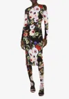 Dolce & Gabbana Black Multi Color Printed Silk Midi Dress In Multicolor