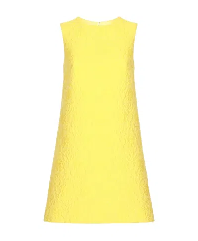 Dolce & Gabbana Matelasse Fiori Jacquard Mini Dress In Yellow