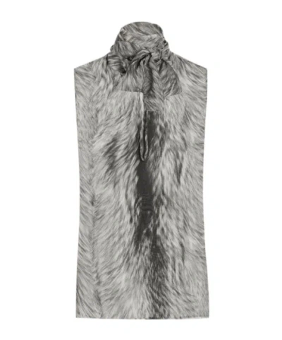 DOLCE & GABBANA DOLCE  GABBANA FUR-PRINTED CHIFFON PUSSY-BOW SHIRT