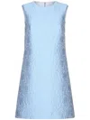 Dolce & Gabbana Short Floral Quilted Jacquard A-line Dress In Blue