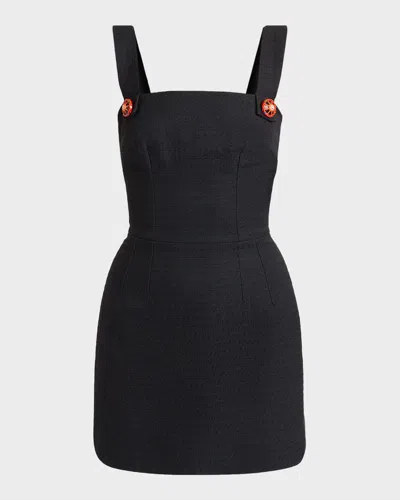 Dolce & Gabbana Sleeveless Carretto-button Textured Cotton-linen Mini Dress In Black