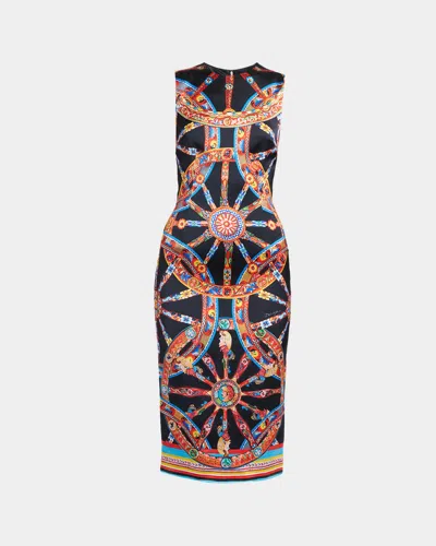 Dolce & Gabbana Sleeveless Carretto-print Satin Midi Day Dress In Black