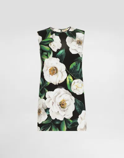 DOLCE & GABBANA SLEEVELESS CHARMEUSE TOP WITH GARDENIA PRINT