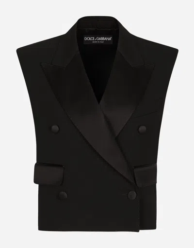 DOLCE & GABBANA SLEEVELESS DOUBLE-BREASTED WOOL GABARDINE TUXEDO JACKET