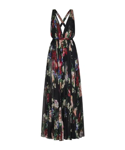 DOLCE & GABBANA DOLCE  GABBANA FLORAL PRINTED CROSSED STRAP MIDI DRESS