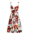Dolce & Gabbana Multicolor Midi Dress With Wide Neckline And All-over Floral Print In Multi