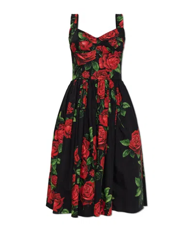 Dolce & Gabbana Floral-print Cotton-poplin Bustier Midi Dress In Animal Print
