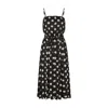 Dolce & Gabbana Printed Waist Belted Dress With Pleated Skirt In Black