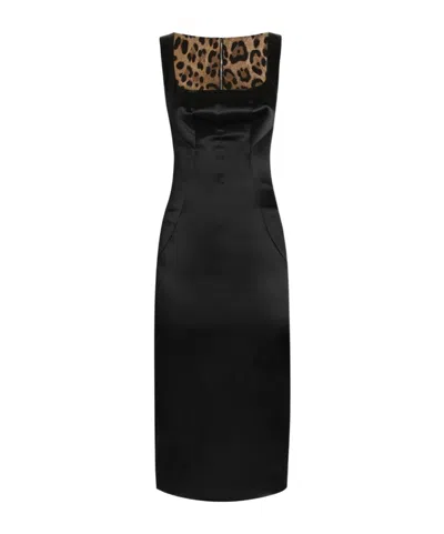 Dolce & Gabbana Square-neck Satin Midi Dress In Black