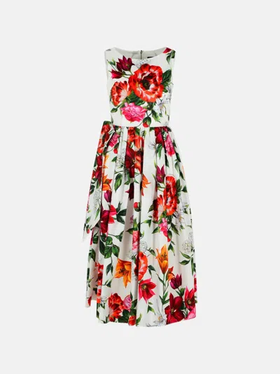 Dolce & Gabbana Sleeveless Dress In Cotton Poplin Flower Print In White