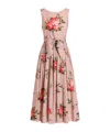Dolce & Gabbana Cotton Sleeveless Boat Neck Floral Print Midi Dress In Animal Print