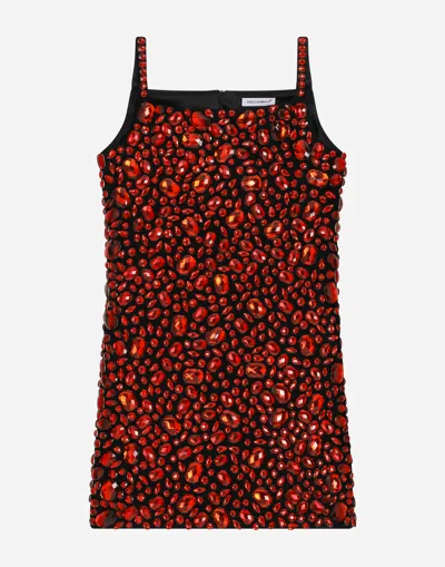 Dolce & Gabbana Kids' Sleeveless Dress With Fusible Rhinestones In Multicolor