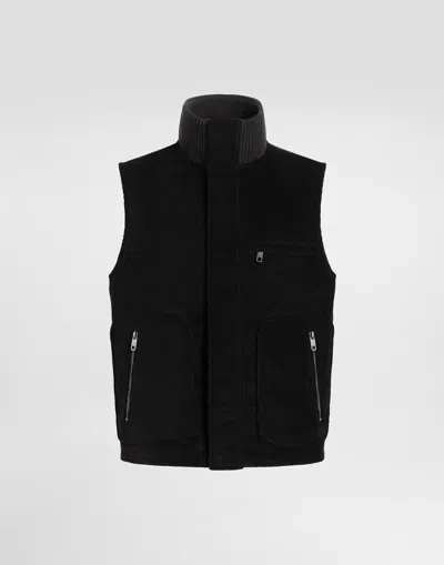 Dolce & Gabbana Sleeveless Fine-wale Corduroy Gilet In Black