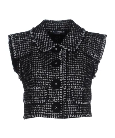 Dolce & Gabbana Sleeveless Flannel Shirt In Black