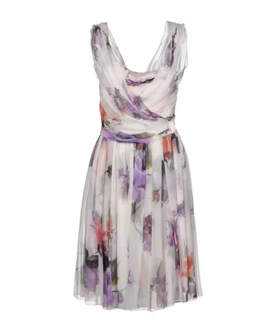 Dolce & Gabbana Sleeveless Floral Chiffon Dress In Gray