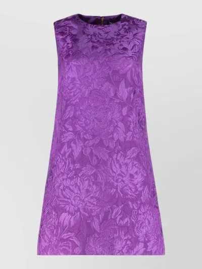 Dolce & Gabbana Sleeveless Floral Jacquard Textured Mini Dress In Purple