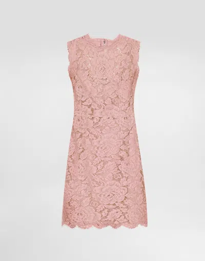 Dolce & Gabbana Pink Dg Logo Floral Lace Short Dress