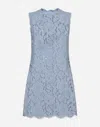 Dolce & Gabbana Light Blue Sleeveless A Line Dress In Floral Dg Lace Woman In Purple