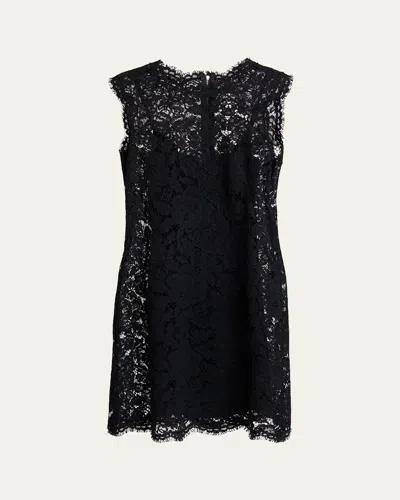 Dolce & Gabbana Sleeveless Floral Lace A-line Dress In Black