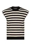 Dolce & Gabbana Black And White Sleeveless Top With Round Neck And All-over Strpied Motif