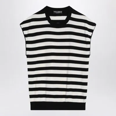 Dolce & Gabbana Sleeveless Kimono-style Striped Sweater In White