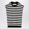 Dolce & Gabbana Black And White Sleeveless Top With Round Neck And All-over Strpied Motif